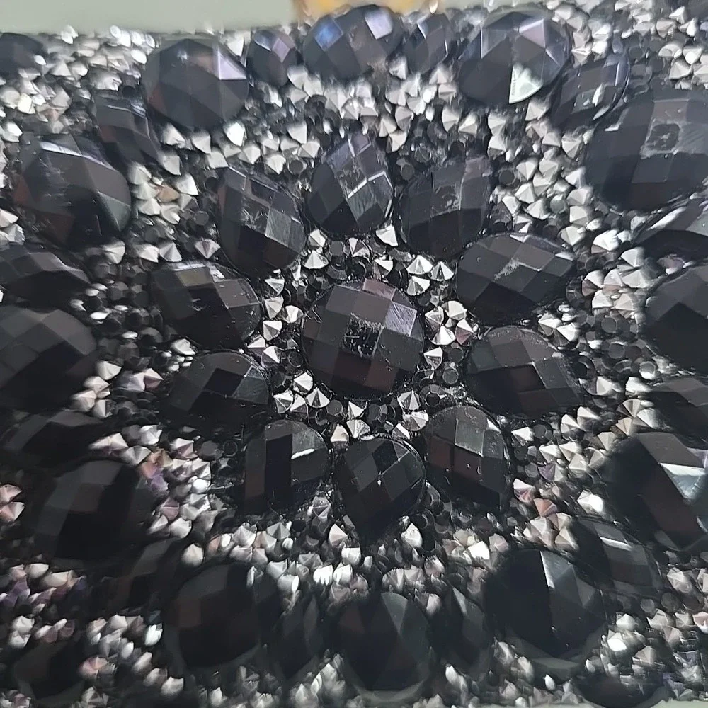 Evening Bag for‎ Women Sparkly Black Silver Rhinestone Clutch